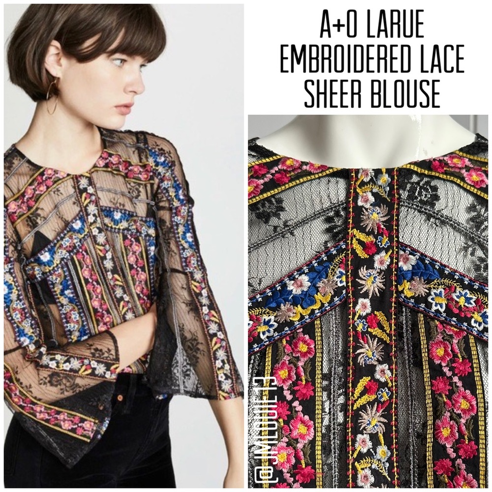 Alice + Olivia Larue Embroidered Lace Sheer Blouse